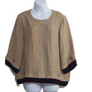 Norm Thompson Womens Blouse M Vintage Button Trim Ribbed Cuffs Hem Lagenlook